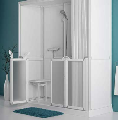 Une cabine de douche adaptée prévient les risques de chute et de fractures pour les séniors - doc. AKW