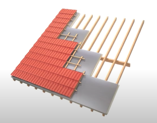 La sarking (isolation d'une toiture par l'extérieur avec des panneaux isolants) permet de bénéficier d'un maximum d'aide pour la rénovation d'une toiture - doc. Terreal