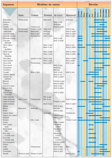 Semis et récolte des légumes (calendrier)