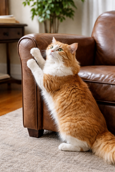 Un chat peut ab&icirc;mer consid&eacute;rablement un fauteuil en cuir en le griffant - cl. N.C.