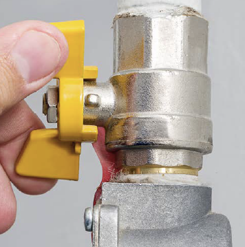 Coupez immédiatement la vanne d'alimentation de gaz (couleur jaune) en cas de suspicion de fuite de gaz.