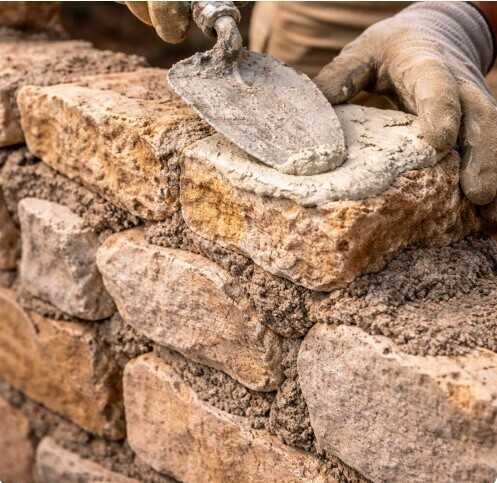 Le mortier de chaux est id&eacute;al pour construire un mur &agrave; l'ancienne.