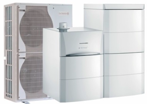 Cette pompe à chaleur hybride gaz allie les performances de la PAC et de la chaudière gaz THPE en fonction des températures extérieures - doc. De Dietrich)
