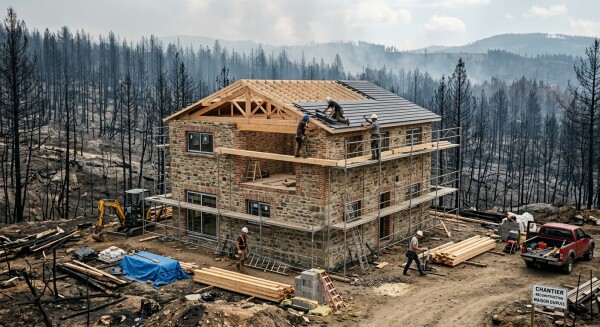 La reconstruction d'une maison en zone incendi&eacute;e passe par des n&eacute;gociations serr&eacute;es avec l'assureur - cl. N.C.