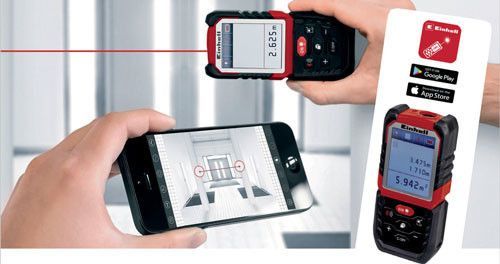 Ce télémètre intègre la fonction Bluetooth® permettant de le connecter à un smartphone ou à une tablette - Doc. Einhell